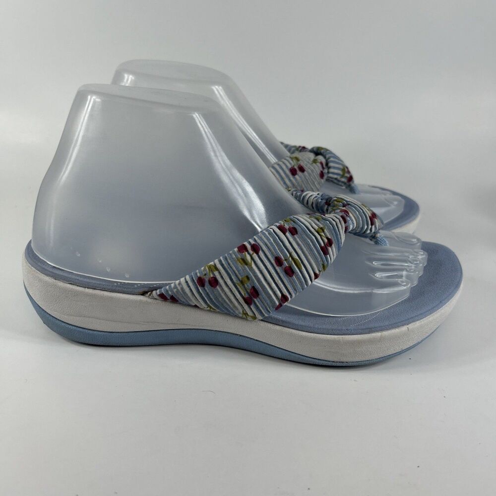 Clarks Women's Size 8 Arla Glison Wedge Sandal Blue Cherry Striped Cloudstepper